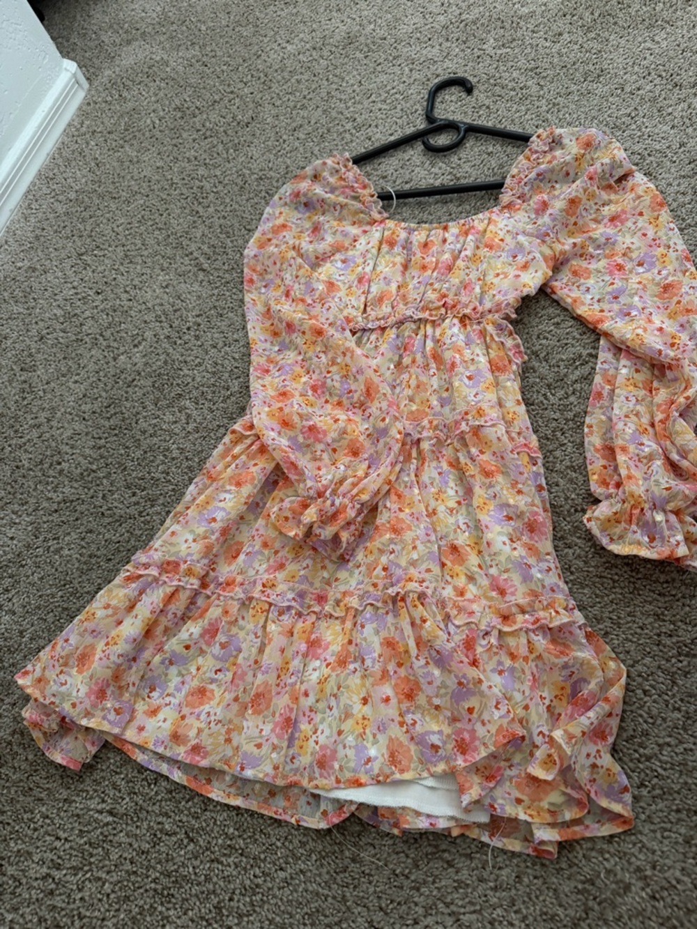 Jessica Simpson Floral Puff Sleeve Mini Dress - Pink/Peach/Yellow